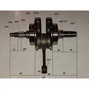 Коленвал в сборе CB250 225mm 17 палец, шатун 141mm
